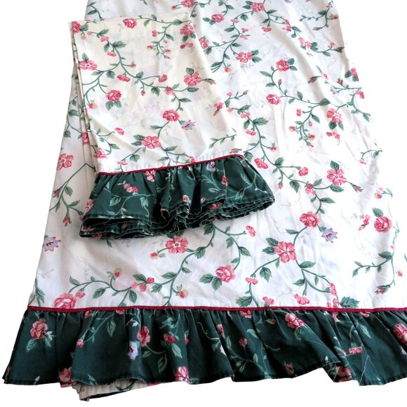 Vintage Cannon Full Sheet Set 1 Flat 2 Pillowcases Floral Ruffle Cottage Romanic - Picture 6 of 9